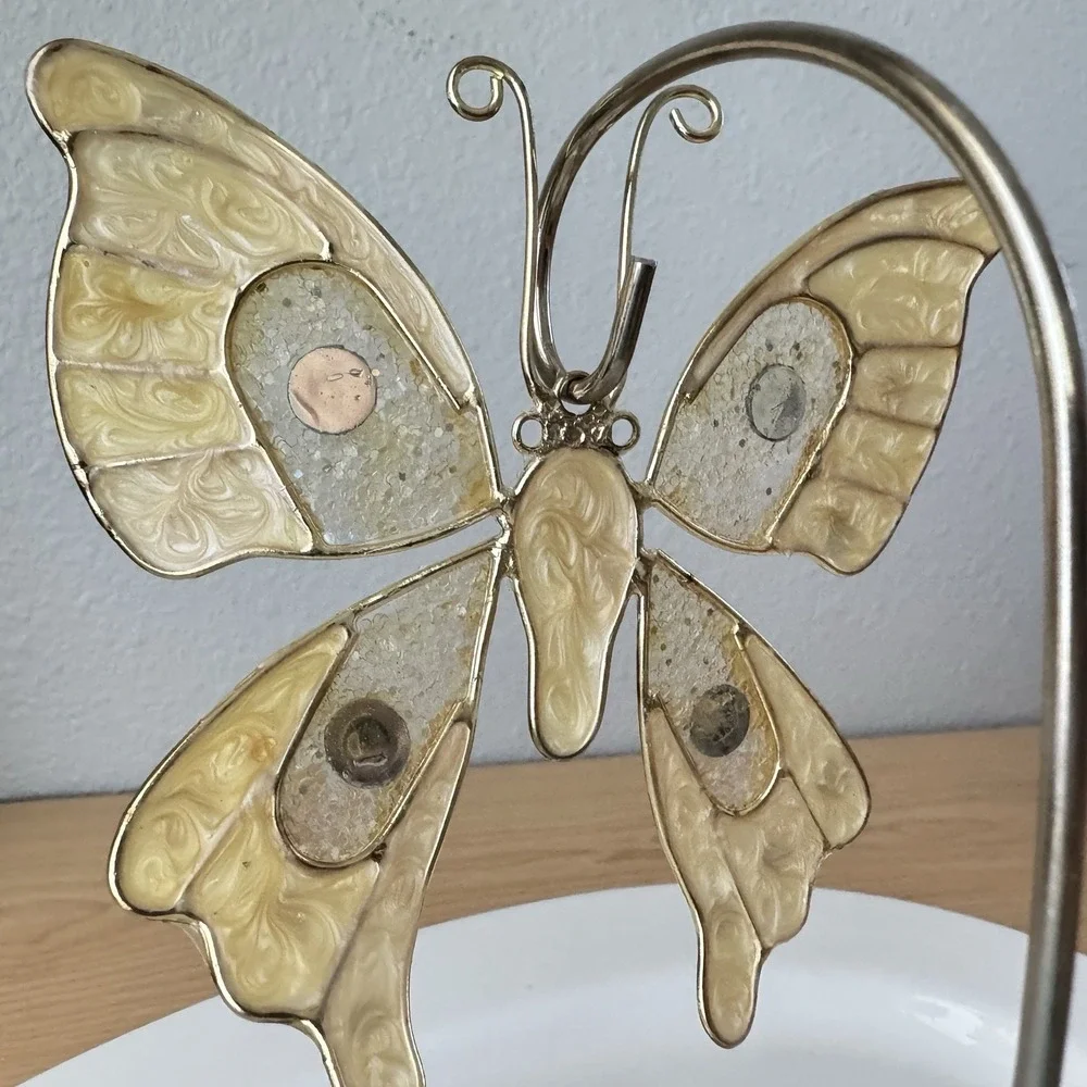 Gold Wire Glitter Enamel Butterfly Rhinestone‎ Christmas Tree Ornament Large 5